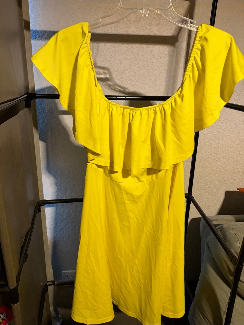 Rosanna Bright Yellow Off-Shoulder Ruffle Mini Dress